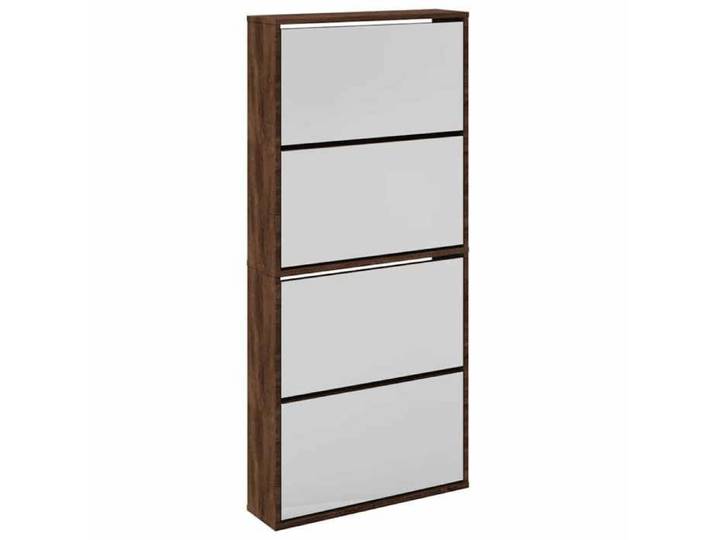 NOUVEAU Meuble d Entrée Couloir - Armoire à chaussures Grand espace miroir 4 niveaux - chêne marron - 63x17x134cm 47286