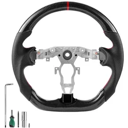 VEVOR Lenkrad für Nissan 370Z (2008–2020), Volant aus Kohlefaser D-förmig, unten abgeflacht, Ledergriff mit rutschfester Oberfläche & präziser Naht, Ersatzteil für Nissan 370Z, Schwarz