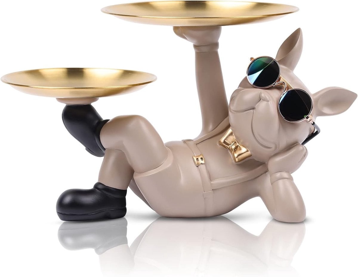 Multifunctionele Bulldog Standbeeld Honden Butler Decoratie met Opslag voor Sleutels en Portemonnees