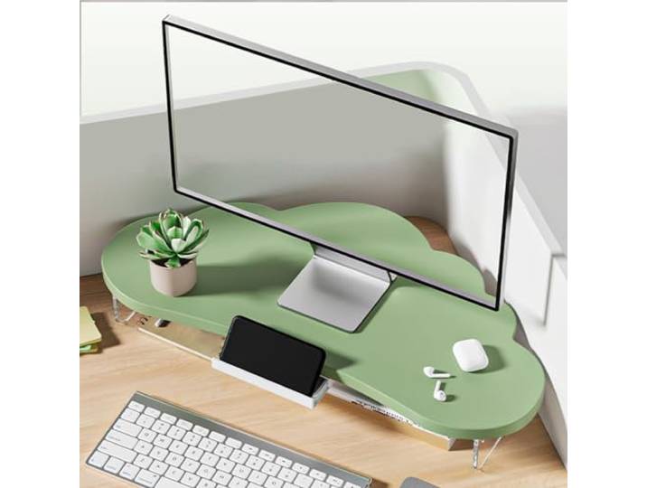 YANBI Eck MonitorstäNder Eckiger Monitorständer mit Ablage, Verstellbarer Computer-Monitor-Hebeständer, Wolke Form Desktop-Organisator Lagerung Rack, Weiß Grün (Color : Green)