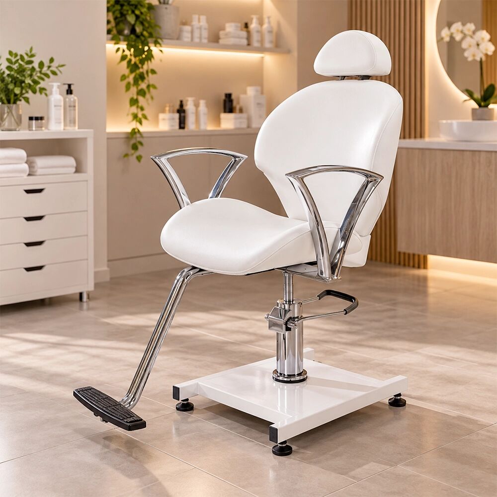Melcap Poltrona Make Up Visagista Bianca Reclinabile con Poggiapiedi
