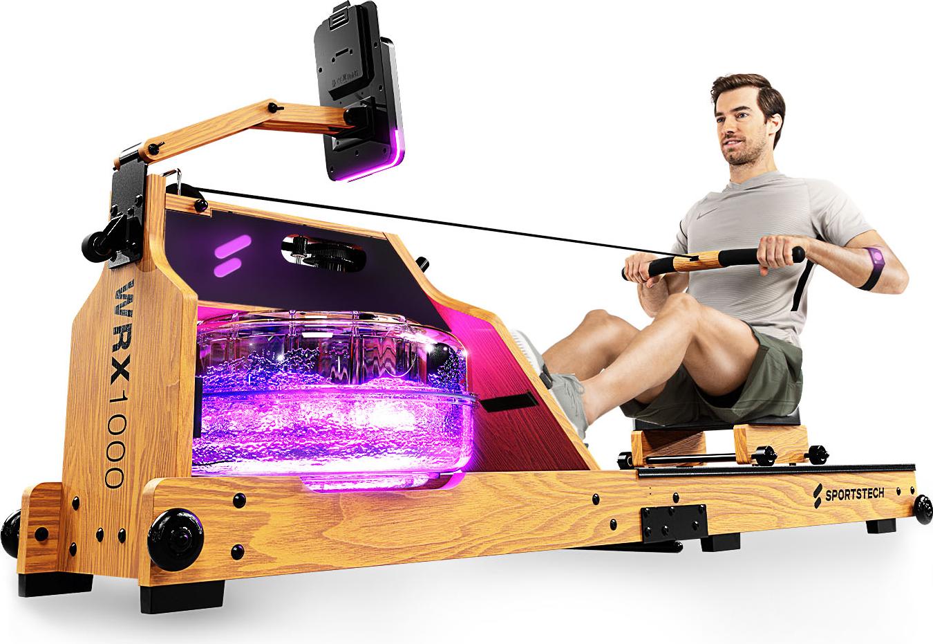 Sportstech Rudergerät WRX1000_OAK | Moderne LCD-Anzeige | LED-Feedback | Klappbar