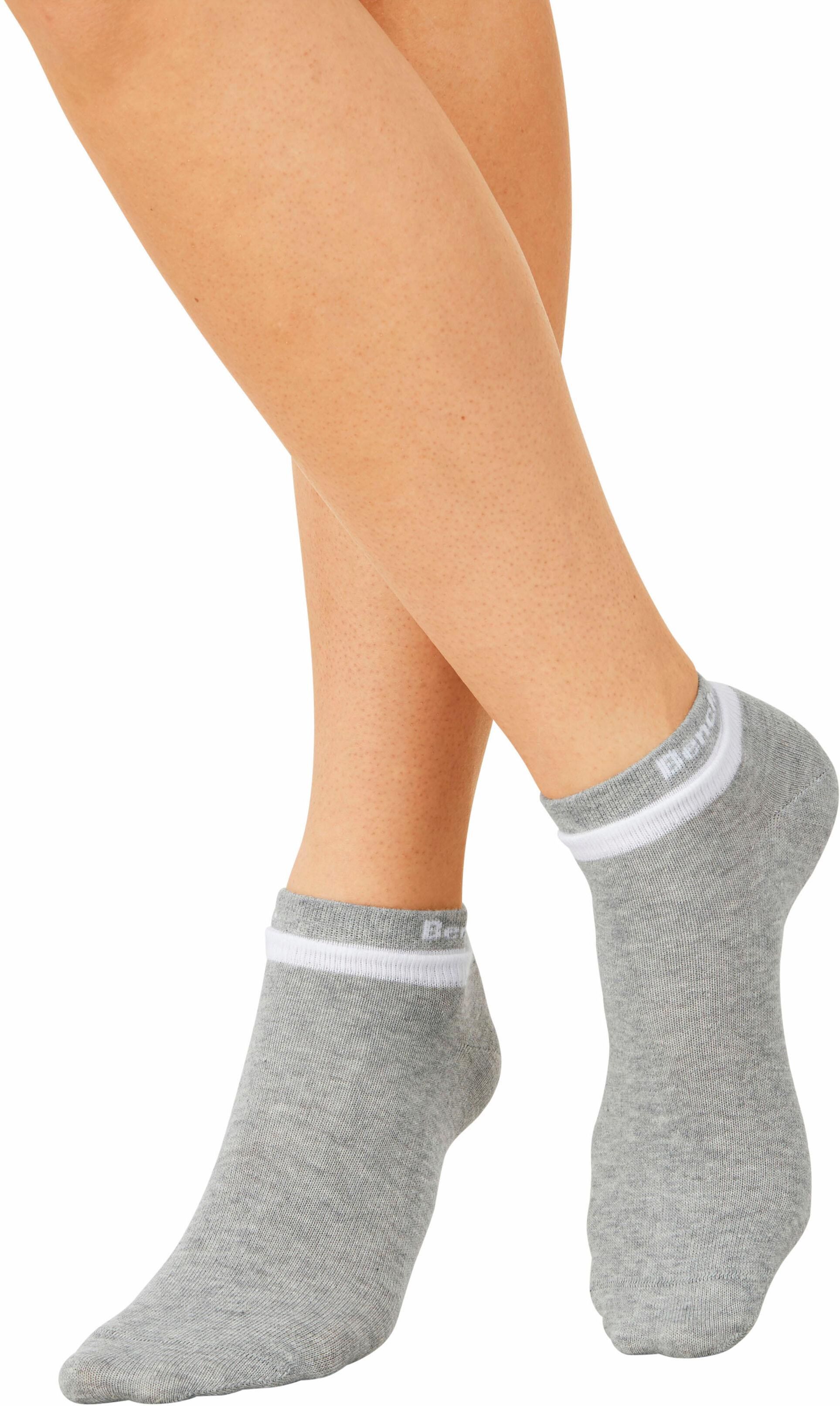 Kurzsocken BENCH. "Damen Sport und Freizeitsocken", Damen, Gr. 39-42, grau (weiß, schwarz, grau), Baumwolle, Elasthan, Polyamid, meliert, unifarben, elastisch, Socken Kurzsocken, mit doppelten Bündchen