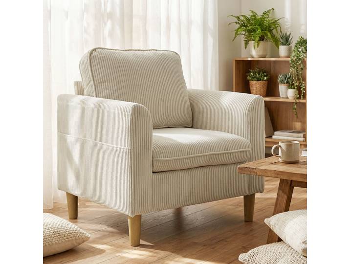 HOMCOM Fauteuil Salon Velours Beige 1 Place 83x74x87cm