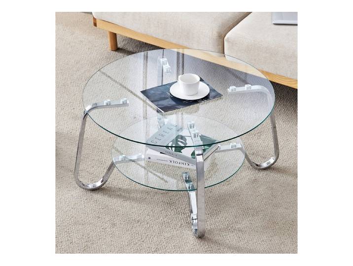 Celya Couchtisch Metallrahmen Doppelschicht gehärtetes Glas Couchtisch (Retro minimalistischer Stil)