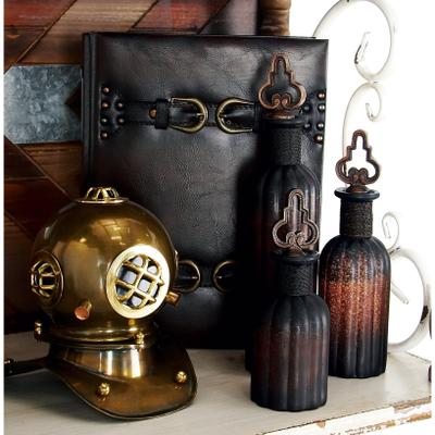 ARCILLA ELEMENTAL Brown Wooden Faux Storage Book Decorative Box with Faux Leather Detailing (Set of 3)