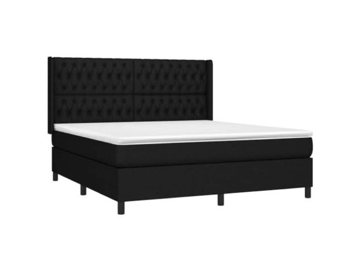KTHLBRH Boxspringbett mit Matratze, Schwarz, 180 x 200 cm Verstellbares Kopfteil, mittlere bis harte Unterstützung, inklusive Matratzenschoner, atmungsaktiver Stoff