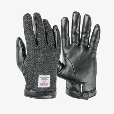 Strickhandschuhe PEARLWOOD "GLEN", Herren, Gr. 8,5, schwarz, Tweed, Schafsleder, Handschuhe, softes, wärmendes Innenfutter aus Wollmischung