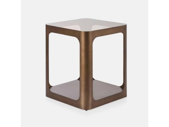 Loberon Beistelltisch Rélava, braun Wohnzimmermöbel, Kubisches Eisengestell, Getönte Glasplatte, Moderner Loft- und Industrial-Stil