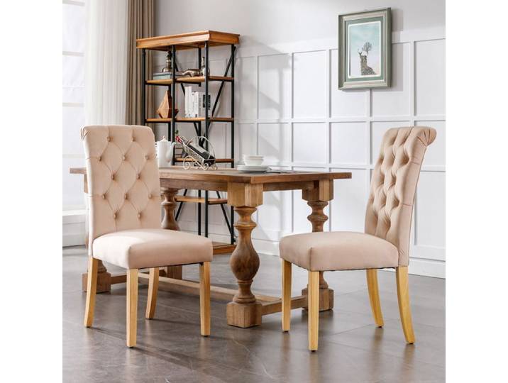 Fauteuil Nouveau Premium sense Velvet Dining Chair Set de 2 avec pieds en chêne bouton bouton chromé chaise de chambre à coucher