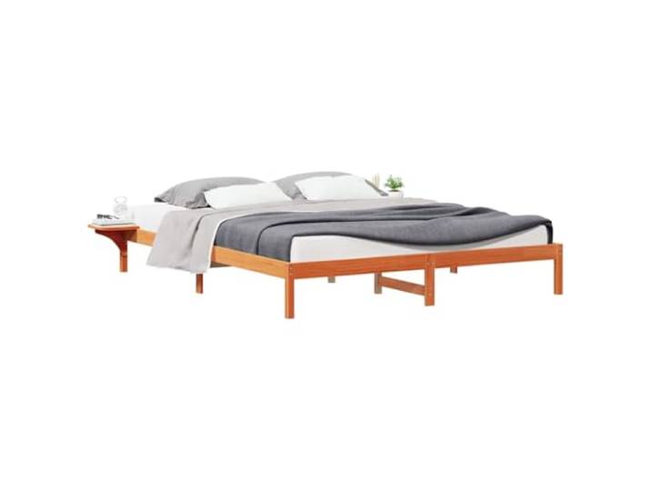 KTHLBRH Doppelbett 180 x 210 cm mit seitlichen Ablagen Massives Kiefernholz, modernes Design, solide Beine, glatte Oberfläche