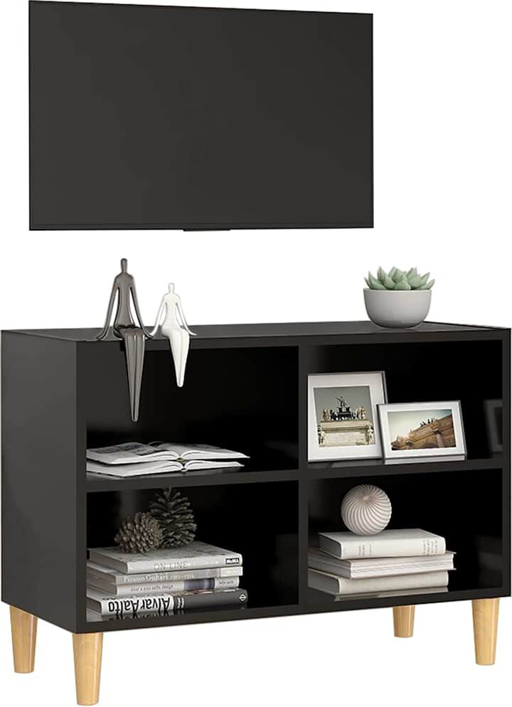 vidaXL Meuble TV avec pieds en bois massif Noir 69,5x30x50 cm