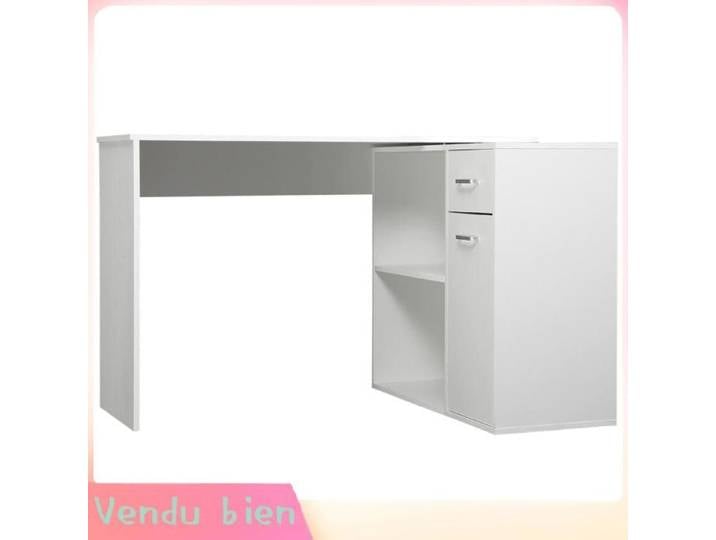 LIA Bureau d'angle rotatif 180° avec bibliothèque tiroir placard blanc 117x82x74cm