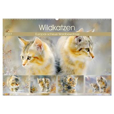 Wildkatzen. Europas scheue Waldbewohner (Wandkalender 2027 DIN A2 quer), CALVENDO Monatskalender