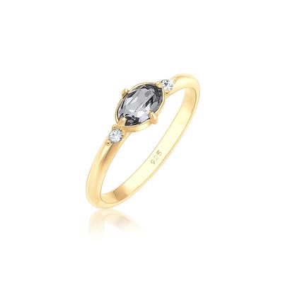 Verlobungsring ELLI "Bandring 925 Silber, mit Kristallen von Swarovski" Gr. 54, gold, Fingerringe, Damen, 54mm, Silber 925 (Sterlingsilber), 2mm, Verlobungsring