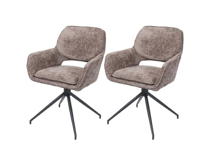 Mendler 2er-Set Esszimmerstuhl HWC-N74 Stoff Chenille - braun Küchenstuhl, drehbar Auto-Return, Chenille, (490g/m²)