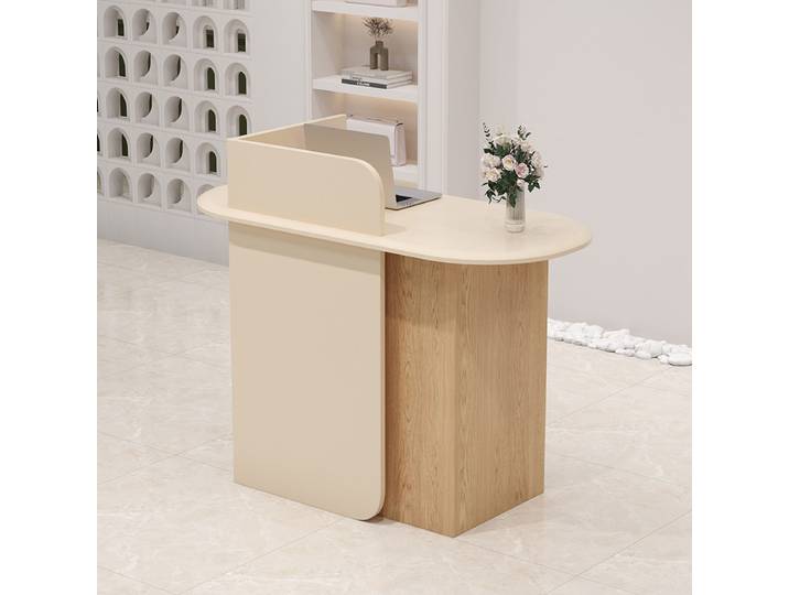 Bureau élégant personnalisé, style nordique, bureau de réception haut de gamme, design unique, comptoir d'accueil, mobilier de bureau