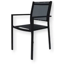 Stuhl Aria aus Aluminium und Textilene, stapelbar, modern für Outdoor, schwarz