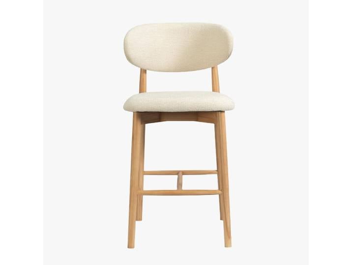 Tabouret en tissu bouclette beige pieds en chêne massif clair