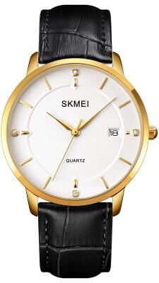 Everyday Crate SKMEI 1801 Mens Quartz Watch Casual Calendar Waterproof Wristwatch gold And White