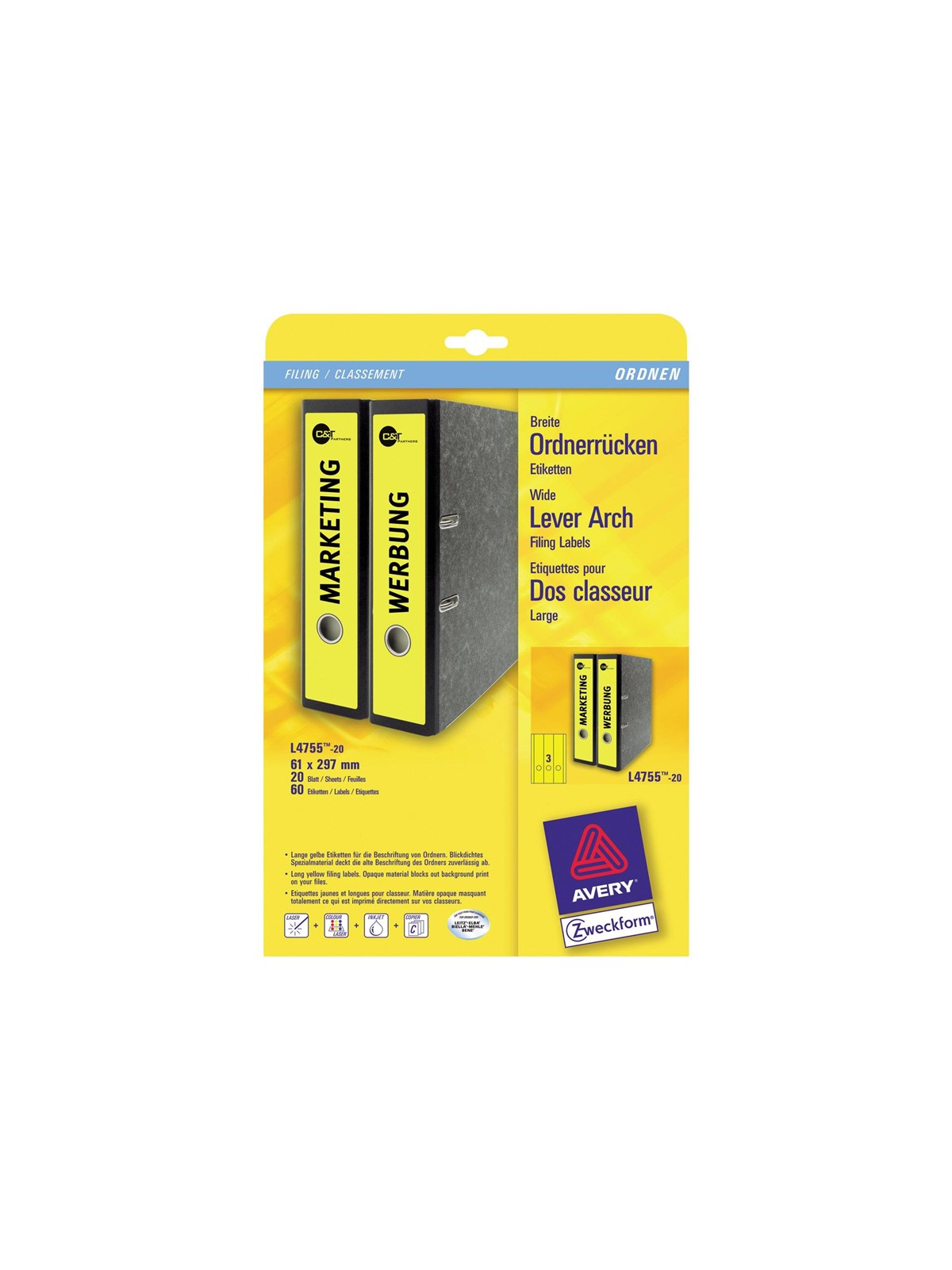 Avery L4755 - file folder labels - 60 pcs. - 61 x 297 mm