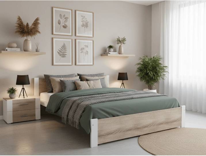 Bett IKAROS 120 x 200 cm, Eiche-Sonoma Matratze: Matratze Deluxe 10 cm, Lattenrost: Mit Lattenrost