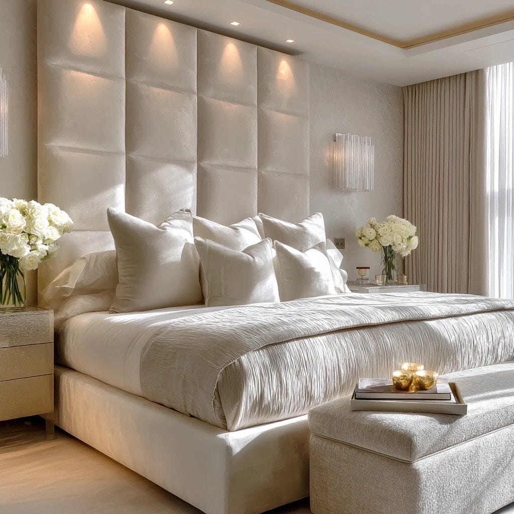 Serene Cream Velvet Luxury Cubed Upholstered Headboard, Super King