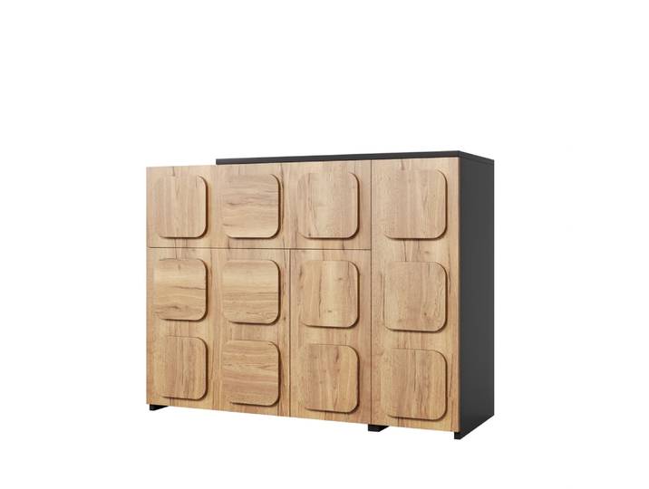 Buffet en bois avec portes et grand rangement, ouverture par pression