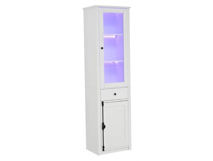 Vitrine haute blanche 200 cm – 2 portes 1 tiroir LED USB porte en verre