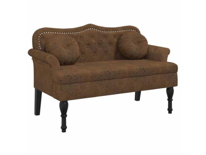 Xhnifbn Bank mit Kissen Polsterbank Braun 120,5x65x75cm Wildlederimitat Eleganter Chesterfield Sitzbank Couchersatz für Wohnzimmer und Schlafzimmer mit stabilen Massivholzbeinen und zwei Kissen.