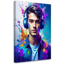 LEINWANDBILD DJ Musik Trendiger Mann 80x120cm