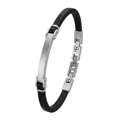 ID Armband JOOP, schwarz (silberfarben, schwarz), Armbänder, Herren, 21,5cm, Edelstahl Leder, Edelstahl, Leder