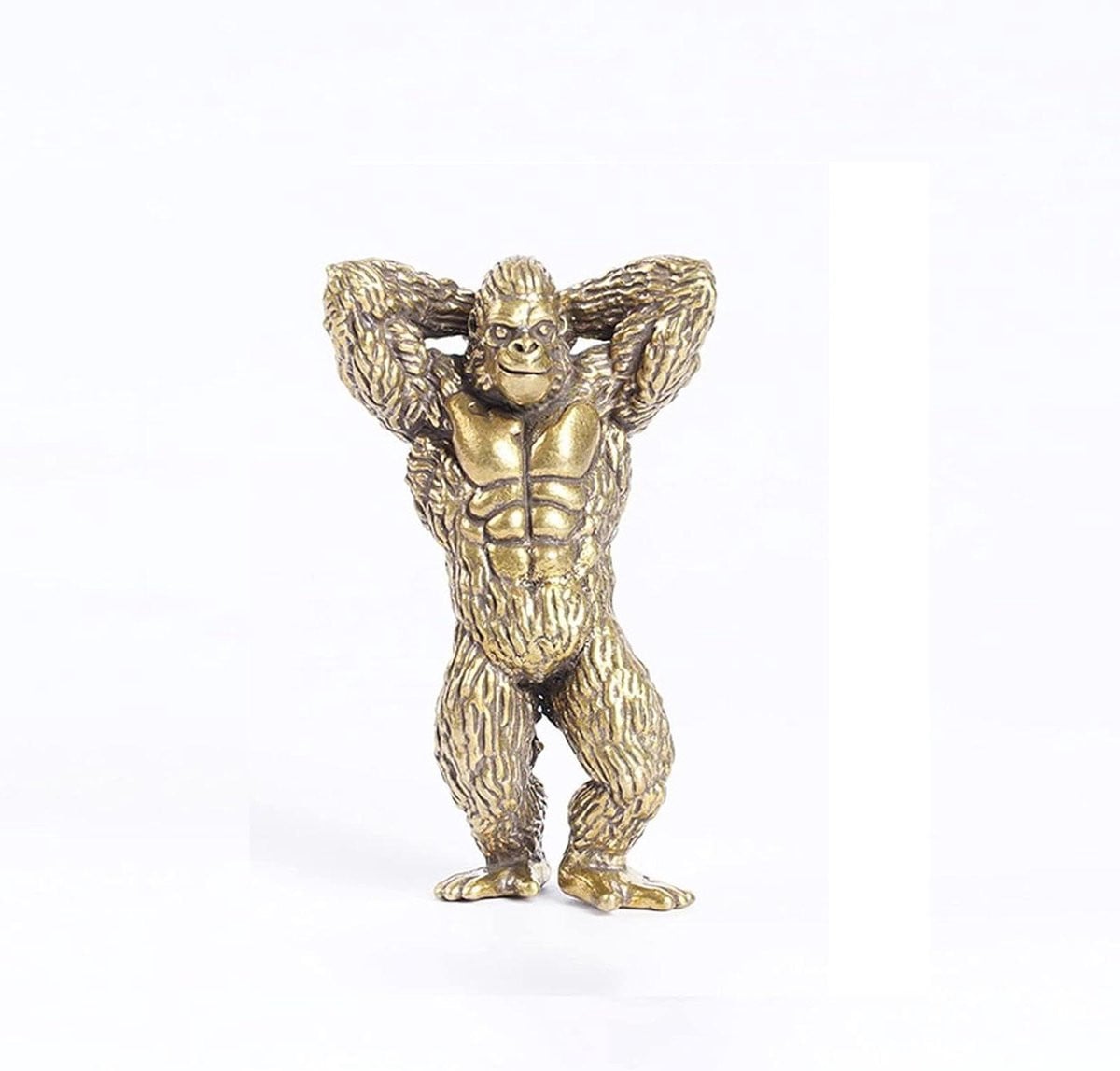 Handgemaakt Messing Gorilla Beeldje in Brons - 7 cm Hoog