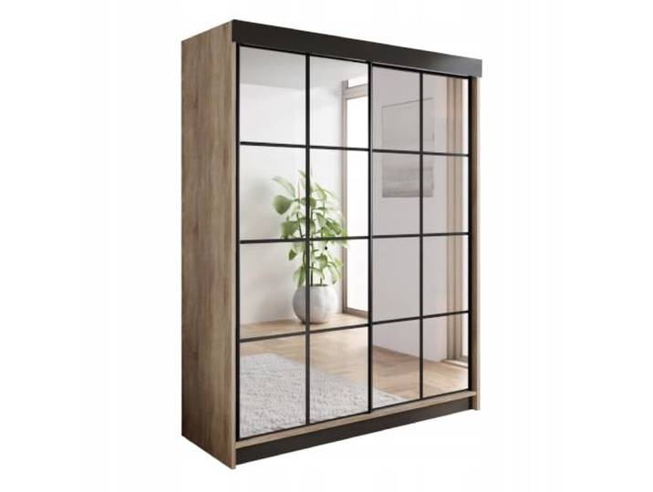 KIER FURNITURE Schiebeschrankmit Spiegel ARI Sonoma 200x200x62 cm Geräumiger, Schiebeschrank mit platzsparenden, Türen und Stauraum für Kleidung, Wäsche und Accessoires