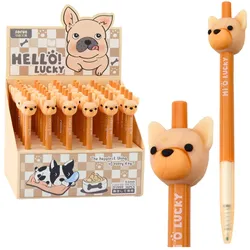 Gelstift mit Mops-Hund, blau-beige Tinte, 0,5 mm
