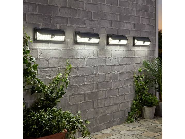 4er-Set Wandleuchte, mit Solarpanel, mit Bewegungs-Sensor, 800 Lumen, 13,2 Watt