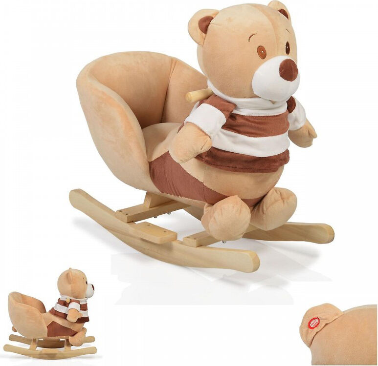 moni Wj-635 Kaki Dondolo Bambini Da 12m - 30kg Con Suoni Colore Beige Con Orso Di Peluche