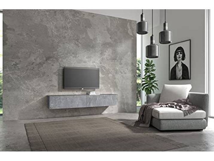 Wuun® TV Lowboard TV Board hängend I 100cm-280cm I Hängeschrank Wohnwand/Somero I Schwarz-Matt/Beton-Optik I 160cm