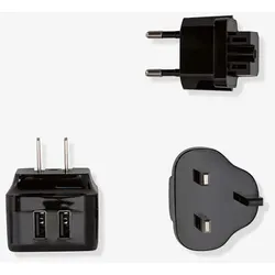 Zafferano Ladegerät mit 2x USB-A Anschlüssen und 1x Stecker für EU/USA/UK, IP20, schwarz ZAF-LD0300UC