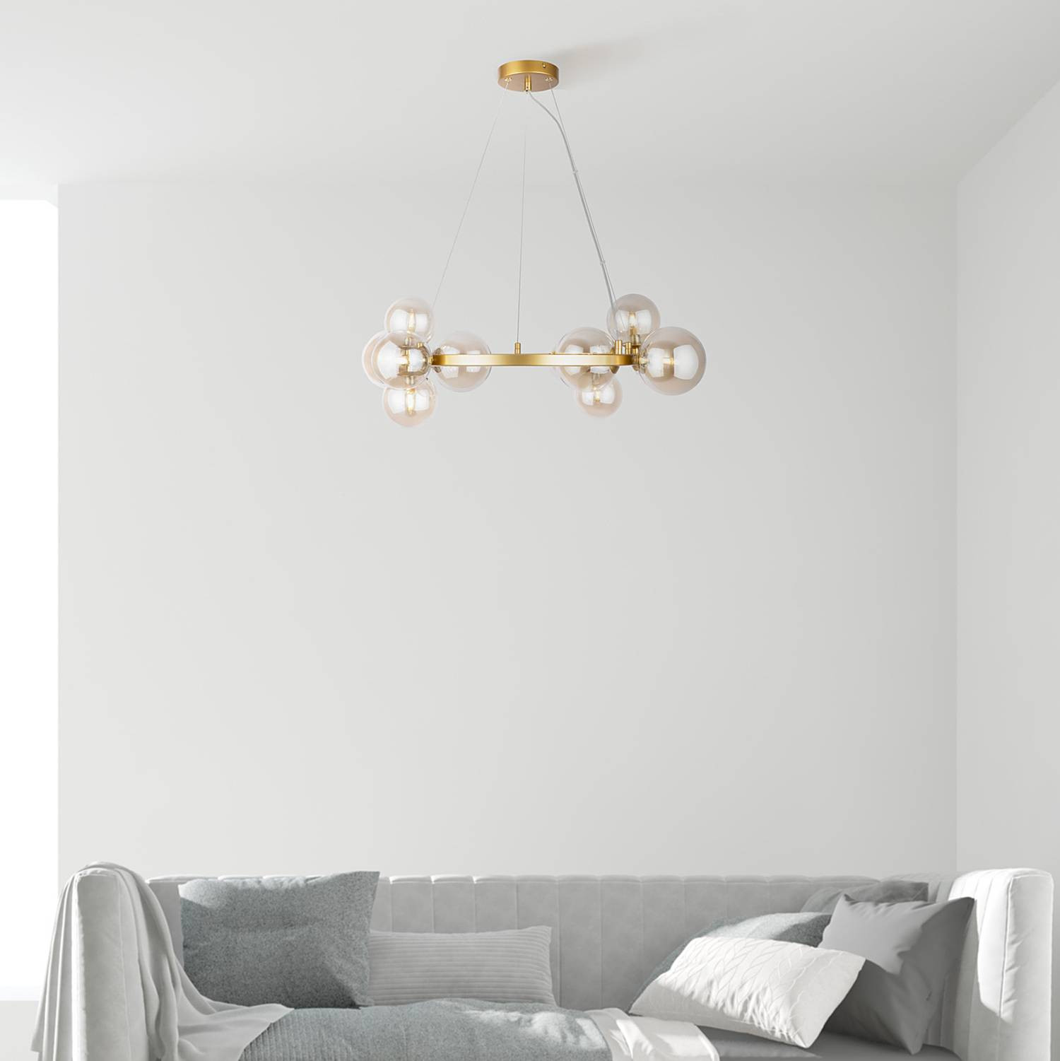 Maytoni Dallas hanglamp, modern, goud/messing en meerkleurig glas, Ø 67 cm