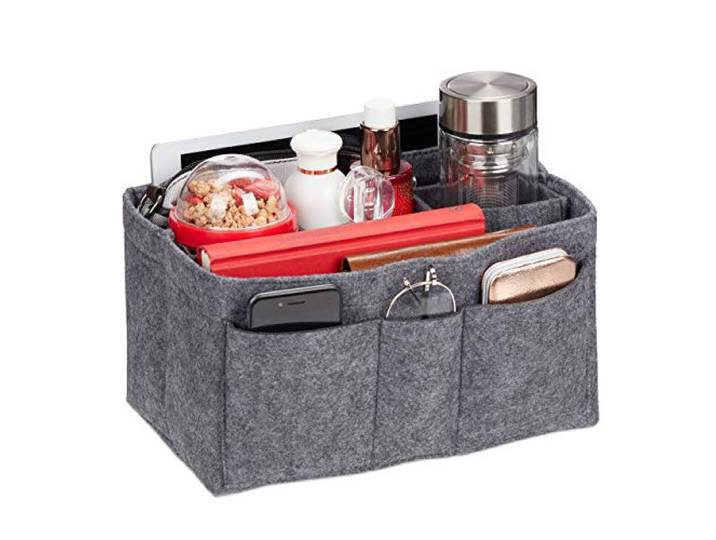 Relaxdays Organiseur de sac à main\, feutre\, compartiments amovibles\, rangement pour femmes\, taille L\, gris foncé