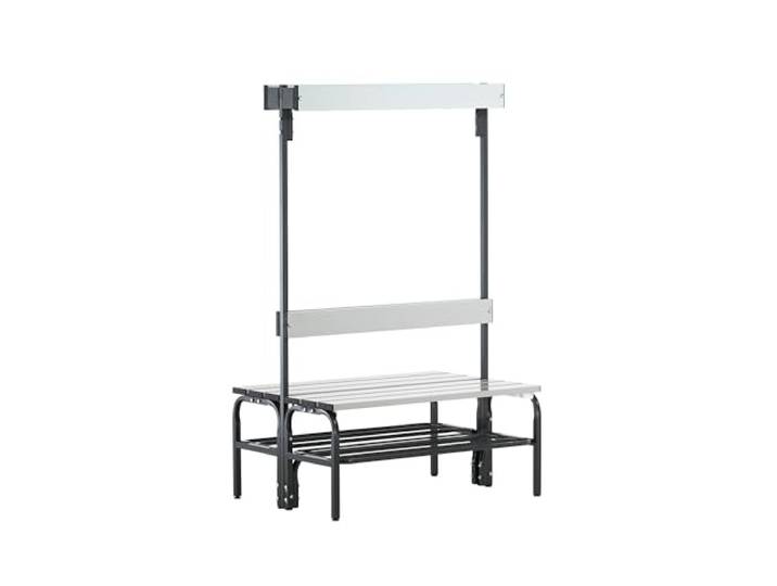 Sypro Umkleidebank mit Lehne Doppelseitig, HxT 1650 x 725 mm, Länge 1015 mm, 6 Haken, anthrazit, Schuhrost