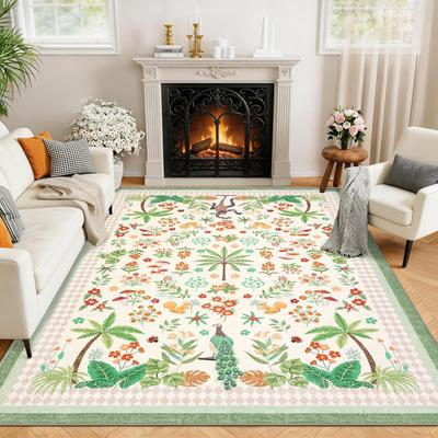 Garvee Machine Washable Animal Botanical Print Area Rug