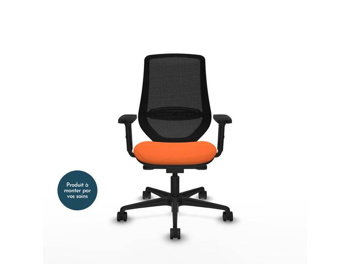 Piqueras y Crespo MARDOS Fauteuil ergonomique Dossier Maille - Accoudoirs 2D - Assise Orange