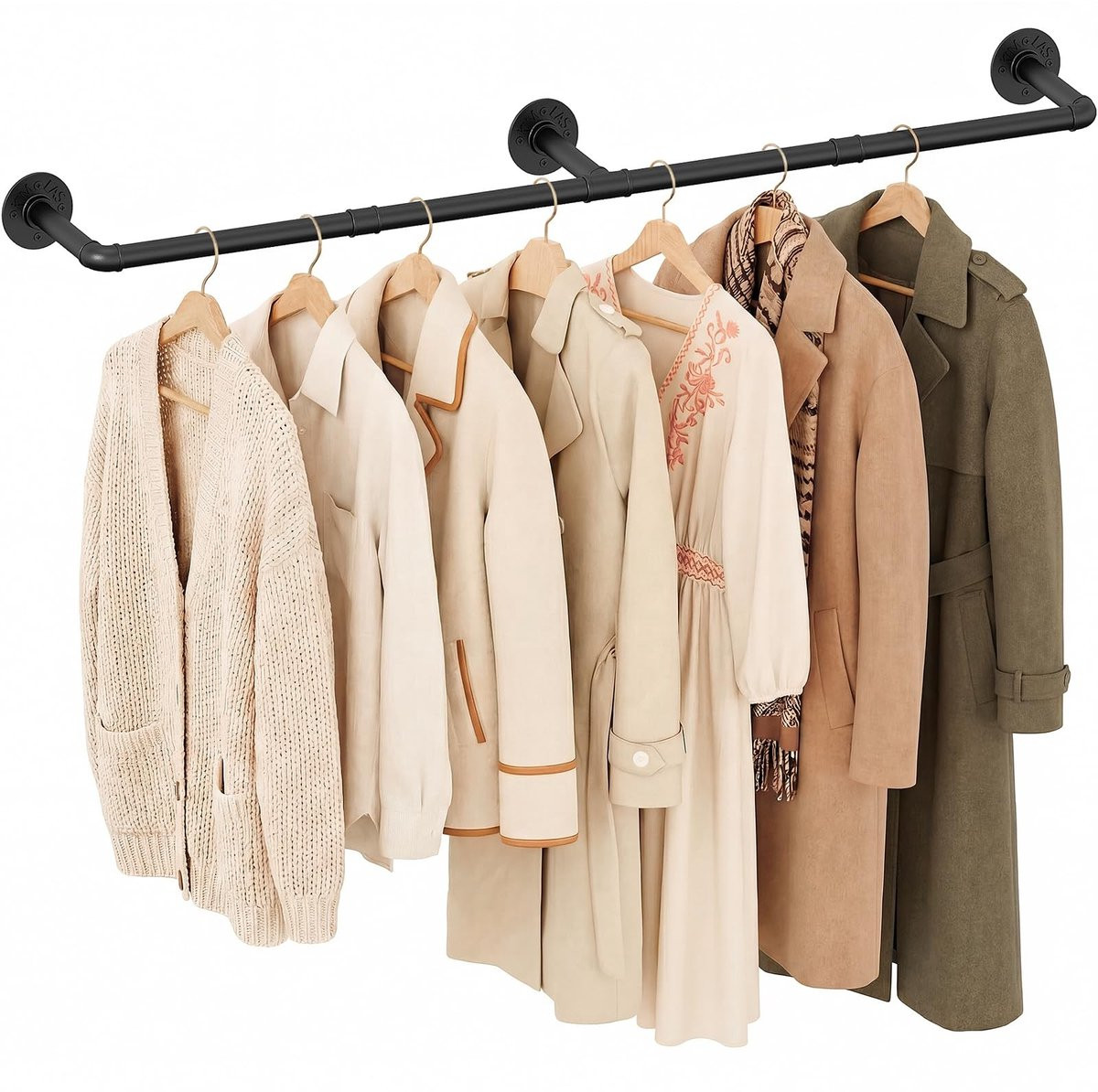Dailygoods Wandgemonteerd Kledingrek in Zwart Smeedijzer, Breedte: 92 cm