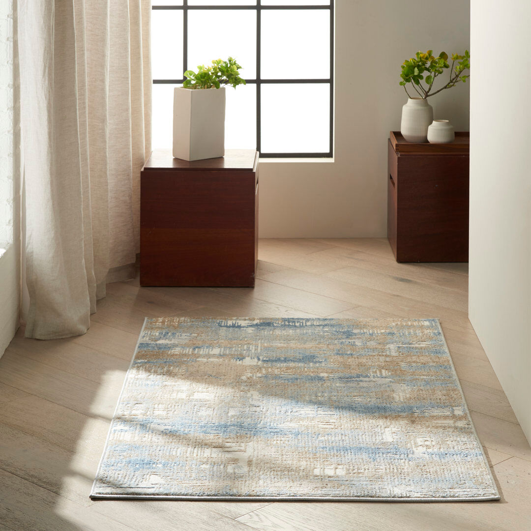 Calvin Klein Rush Abstract Area Rug Blue/Beige Rectangle 97 x 152cm
