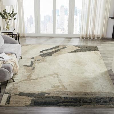 KALATY Tempo Ivory Abstract Hand Knotted Wool Area Rug