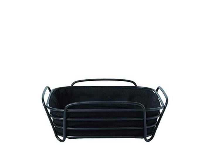 Blomus Corbeille à pain en acier revêtu par pulvérisation et sac en coton Noir Taille L