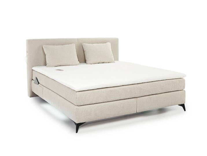 Boxspringbett 180x200 cm H3+H4 Federkernmatratzen Bonell Topper Chenille Beige / 20016