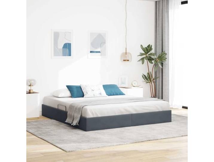 RJPLMFV Bettgestell, Ottoman, Velours, Dunkelgrau, 160 x 200 cm Hydraulische Aufbewahrung, pulverbeschichtetes Metall, quadratische Griffe, pflegeleicht